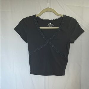 Hollister Dusty Blue Lace Accent Crop Top